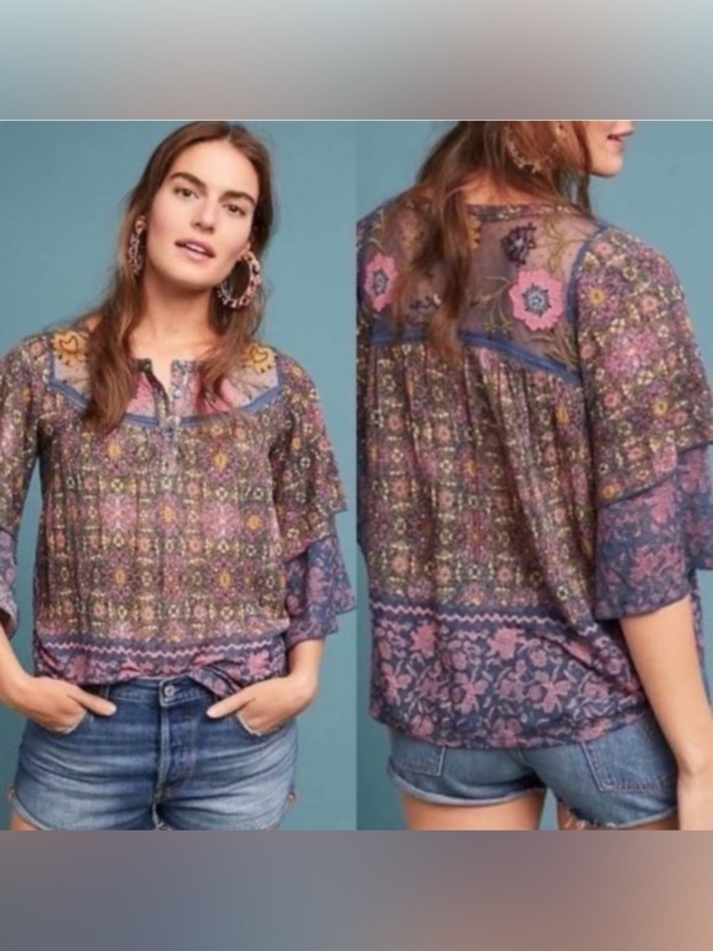 Anthropologie Patterned Ciutadella Floral Embroidered Boho blouse - sz med